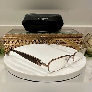 VTG Vogue, Brown Ribbon/Crystals, Colorectal Cancer Rx Eyeglass Frames EUC wCase